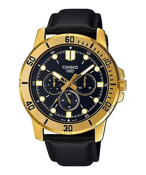 CASIO COLLECTION DIVER MULTIFUCTION. LEATHER - BLACK MTP-VD300GL-1EUDF