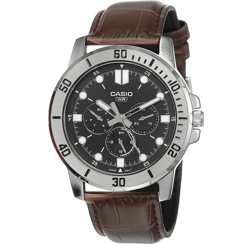 CASIO COLLECTION DIVER MULTIFUNCTION, LEATHER - BLACK MTP-VD300L-1EUDF
