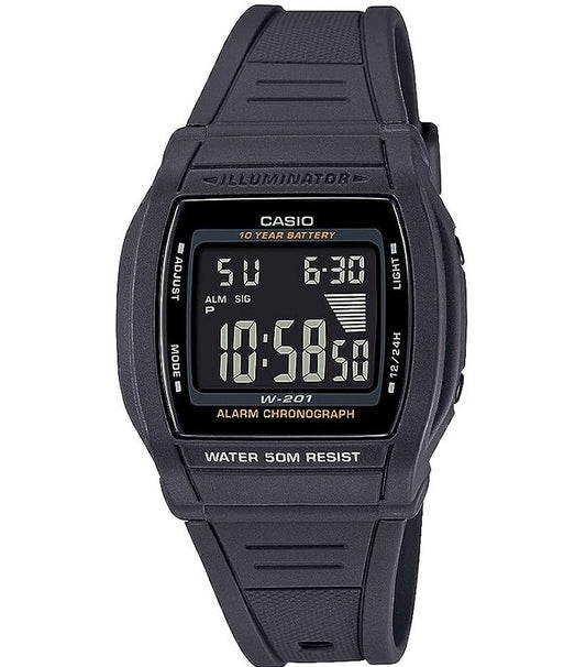 CASIO DIGITAL SPORT Bold dial. Led light. 10 Year battery W-201-1BVDF