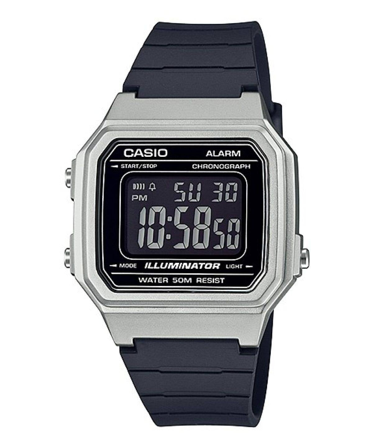 CASIO TIMELESS COLLECTION SPORT ILLUMINATOR WR 50M, ALARM, CHRONOGRAPH - SILVER - METAL SERIE W-217HM-7BVDF