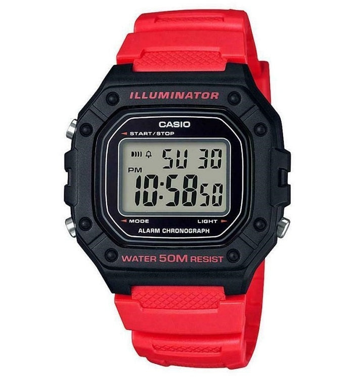 CASIO TIMELESS COLLECTION SPORT ILLUMINATOR WR 50M, ALARM, CHRONOGRAPH - RED - VIVID (Brilliant color) W-218H-4BVDF