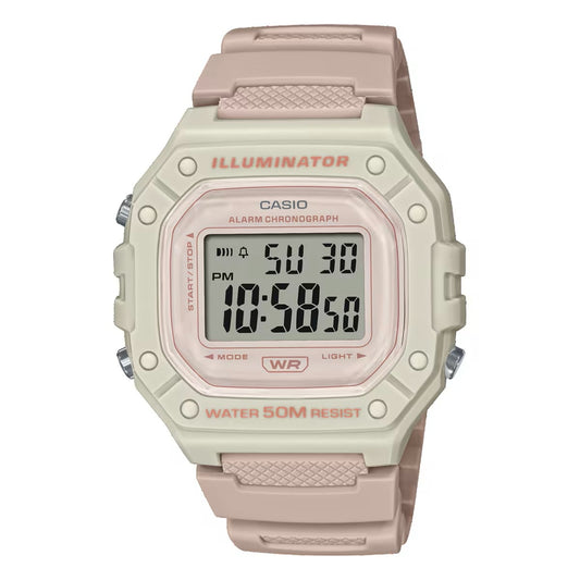 CASIO TIMELESS COLLECTION SPORT ILLUMINATOR WR 50M, ALARM, CHRONOGRAPH - LIGHT PINK - COLORED SERIE W-218HC-4A2VDF