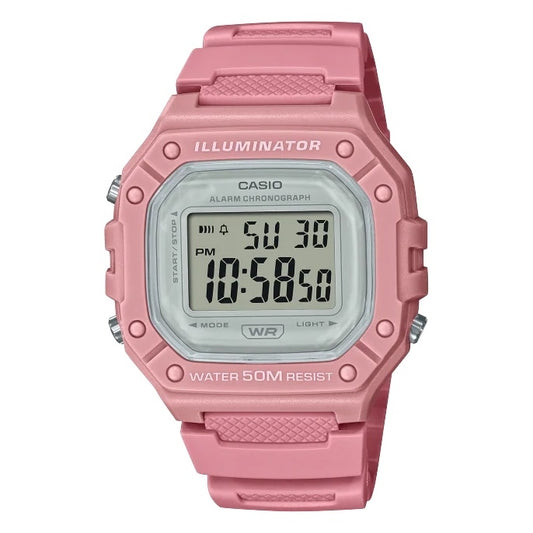 CASIO TIMELESS COLLECTION SPORT ILLUMINATOR WR 50, ALARM, CHRONOGRAPH - PINK - COLORED SERIE W-218HC-4AVDF