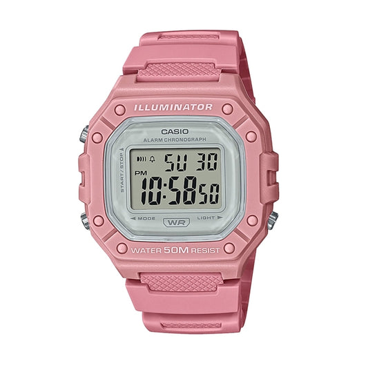 CASIO TIMELESS COLLECTION SPORT ILLUMINATOR WR 50M, ALARM, CHRONOGRAPH - PINK - COLORED SERIE W-218HC-4AVEF