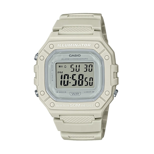 CASIO TIMELESS COLLECTION SPORT ILLUMINATOR WR 50M, ALARM, CHRONOGRAPH - WHITE - COLORED SERIE W-218HC-8AVDF