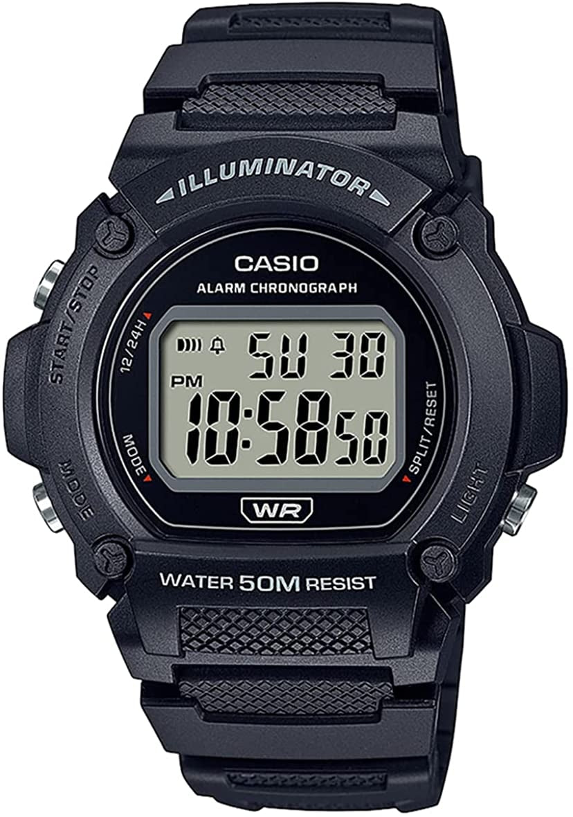 CASIO TIMELESS COLLECTION SPORT- ILLUMINATOR WR 50M, БУДИЛЬНИК, ХРОНОГРАФ - ЧЕРНЫЙ W-219H-1AVDF