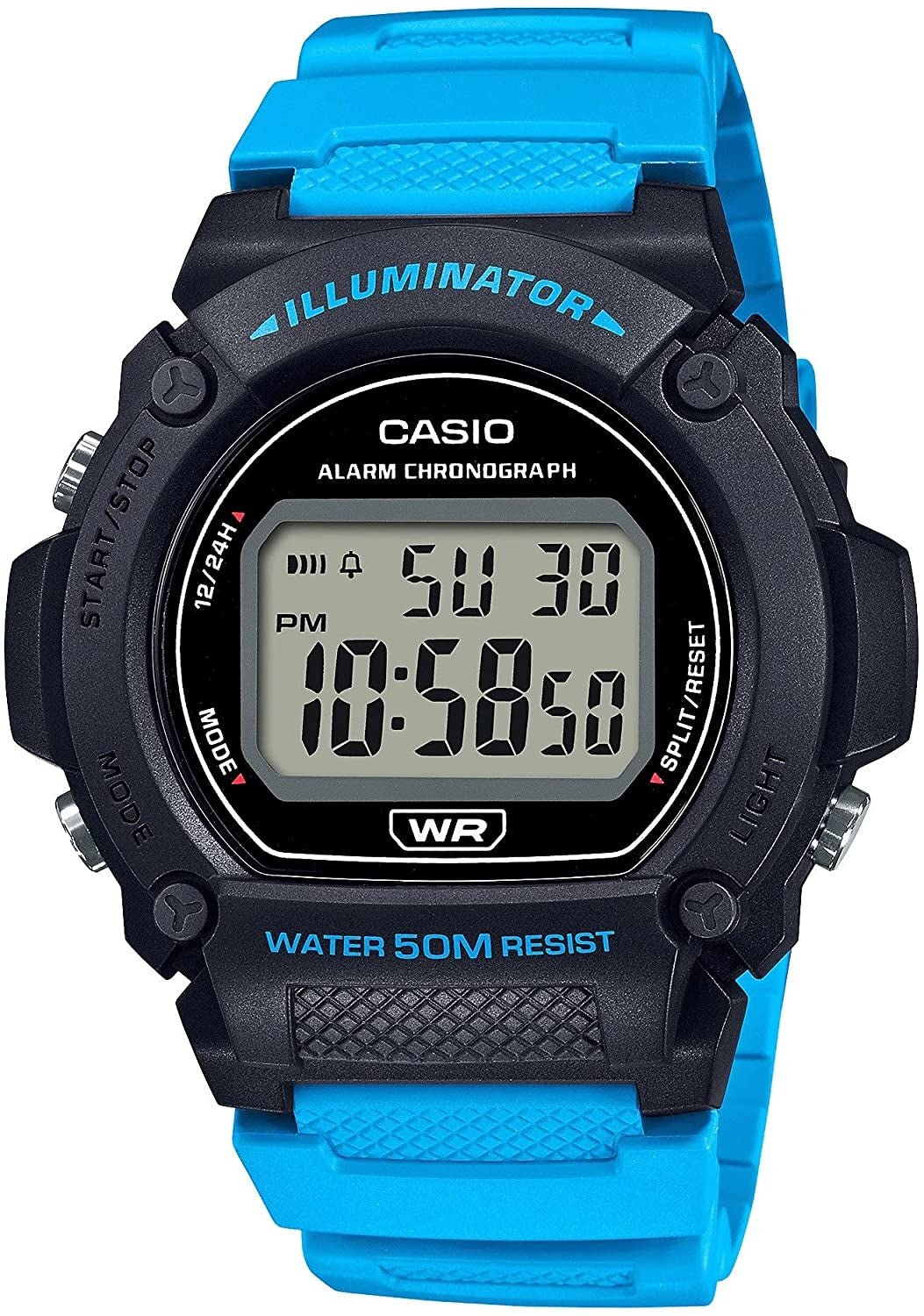 CASIO TIMELESS COLLECTION SPORT- ILLUMINATOR, WR 50M, ALARM, CHRONOGRAPH - BLACK (Brilliant color strap) W-219H-2A2VDF