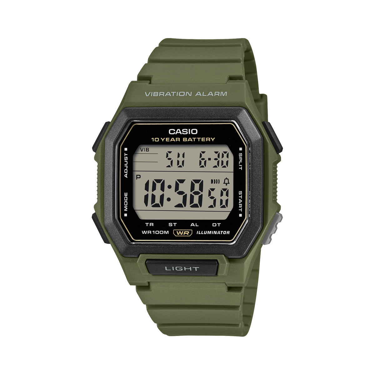 CASIO COLLECTION ILLUMINATOR 10 GADU BATERIJA - ARMIJAS ZAĻA W-738H-3AVEF