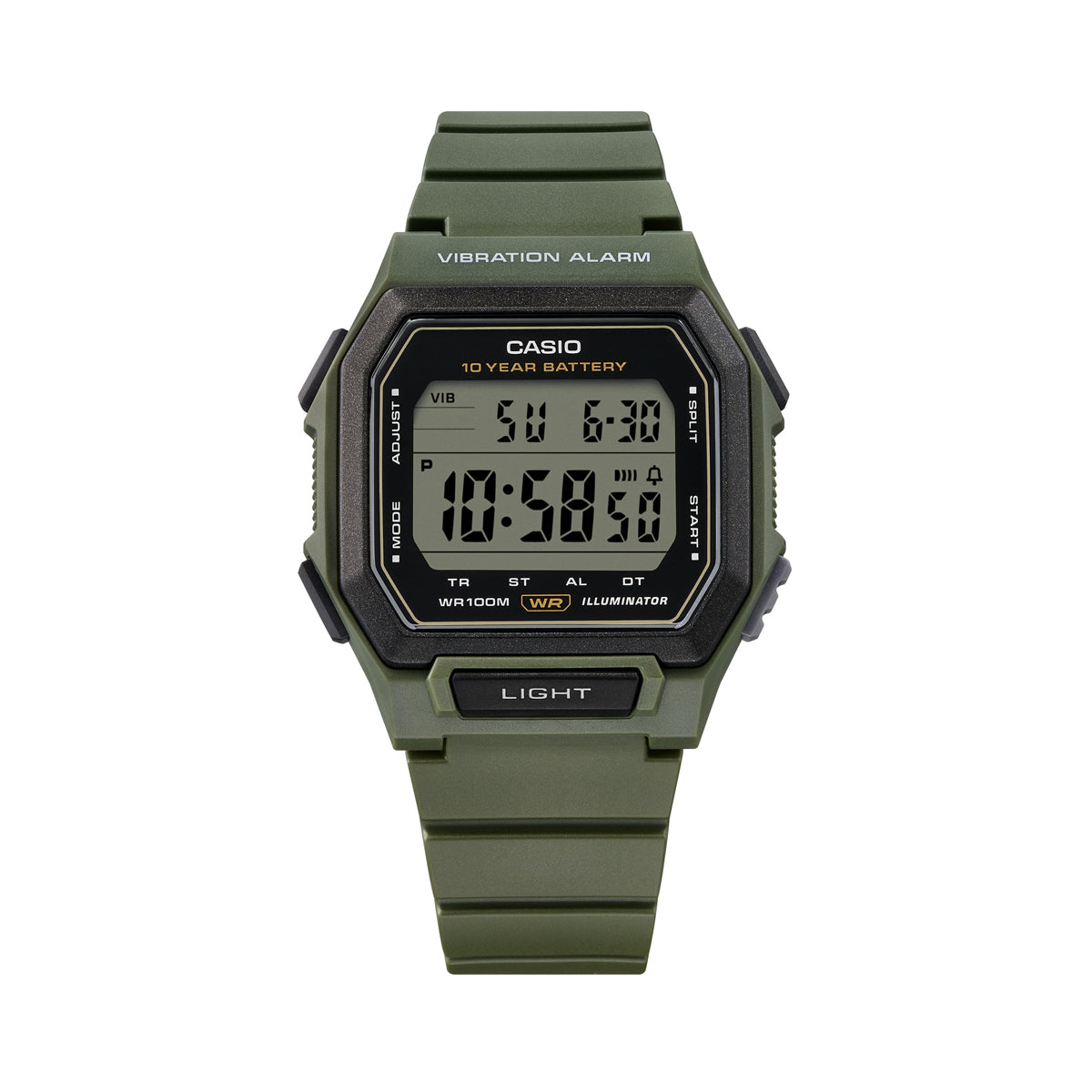 CASIO COLLECTION ILLUMINATOR 10 GADU BATERIJA - ARMIJAS ZAĻA W-738H-3AVEF
