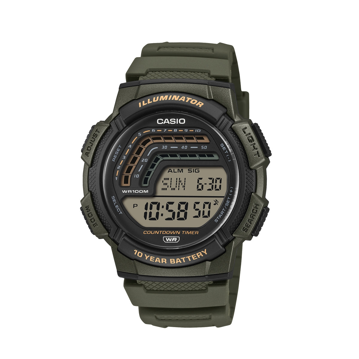 CASIO SPORT ILLUMINATOR - 10 GADU BATERIJA - ZAĻŠ WS-1800-3AVEF